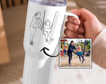 Mug de voyage personnalisé baby-sitter avec anse, gardienne d'enfants et contour de l'enfant personnalisés à partir d'une photo, cadeau de remerciement pour nounou pour gardienne d'enfant tasse isotherme