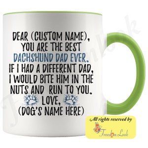 Gepersonaliseerde Teckel Dad Gifts, Doxie Eigenaar Mug, Teckel Dog Gifts For Men, Daschund Mug, Dotson Dad Present Gift, Weenie Dog Dad Green & White
