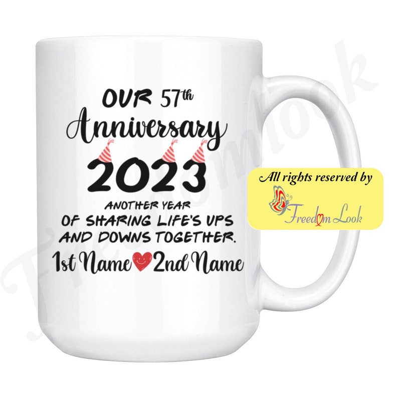 Personalisierte 57. Hochzeitstag Geschenk für Ihn und Sie, Siebenundfünfzigste Tasse für Ehemann & Frau, Frau Hubby Tasse, 57 Jahre zusammen Bild 4