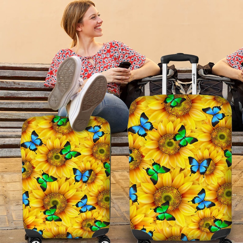 Sunflower Butterfly Luggage Suitcase Cover Sunflower Case Etsy