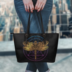Dragonfly Book Shopping PU Leather Tote Bag, Dragonfly Market Bag, Dragonfly Pretty Fine Art Print Tote Bags, Dragonfly Concert Tote Bag