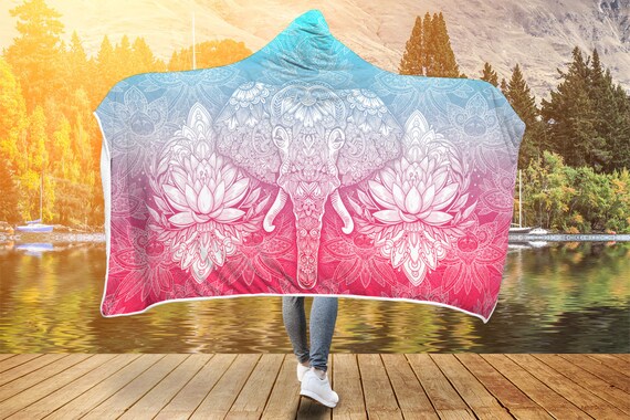 Elephant Mandala Hooded Blanket Hooded Elephant Lotus Throw Elephant Lover Hood Blanket Vivid Pattern Hooded Blanket Teens and Adults Etsy UK