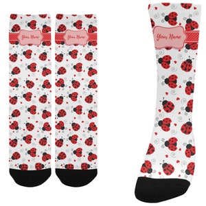Calcetines personalizados con estampado de mariquita, bonitos calcetines de mariquita para mujeres y niñas, regalo decorativo para amantes de las mariquitas, geniales calcetines personalizados con mariquitas.