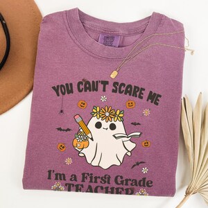Funny First Grade Teacher Present, Spooky Ghost 1st Grade Teacher Halloween Tee, Halloween Party Shirt For Her, Ghost School Teacher Gift