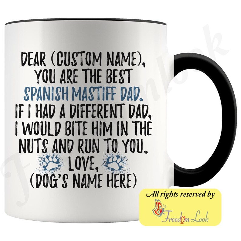 Personalized Spanish Mastiff Dad Gifts, Mastín Español Dog Owner Coffee Mug, Mastín de España Dog Men Gifts, Mastín Leones Dog Daddy Gift Black & White