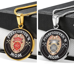 Personalized Luxury Firefighter Mom Pendant Necklace, Fire Fighter Mom Gift, Love My Firefighter, Firefighter Badge, Fire Badge Jewelry