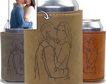 Refroidisseur de canette contour personnalisé pour couple, pochette pour boisson de fiançailles, porte-boisson personnalisé M. Mme, glacière photo anniversaire de mariage gravé