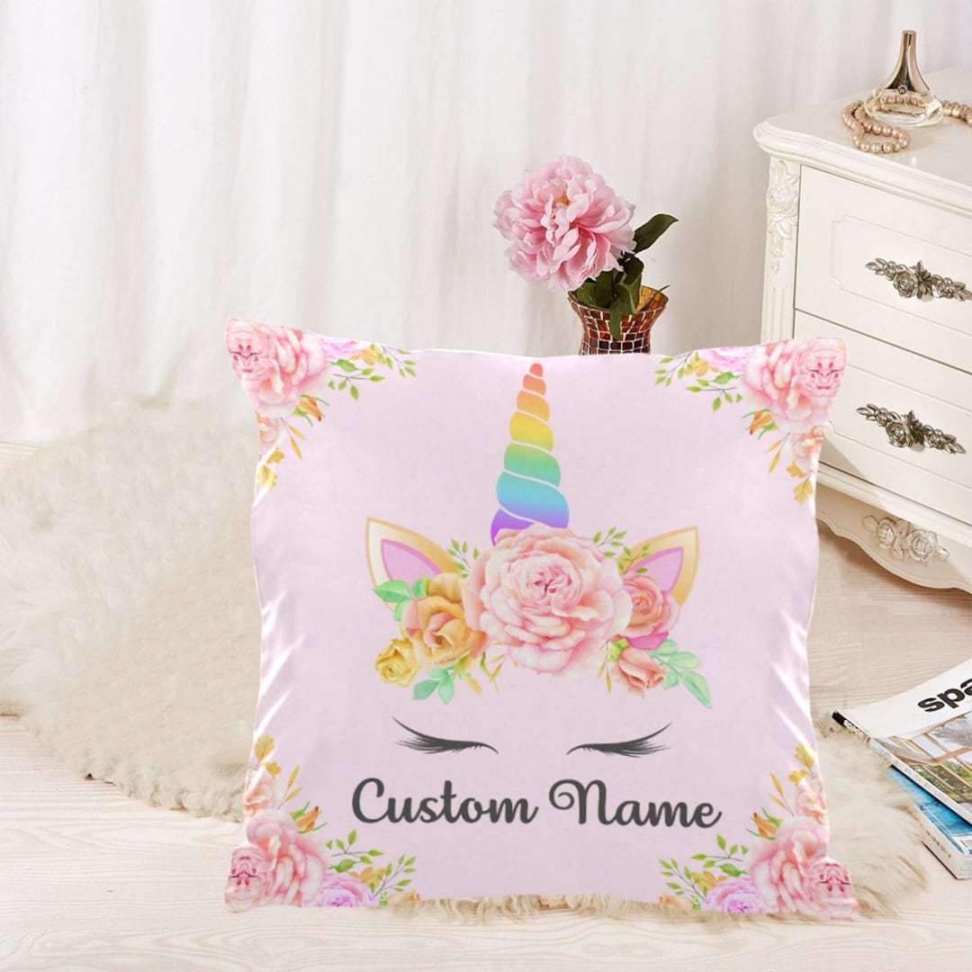 Personalized Unicorn Pillow, Unicorn Cushion Lover Gift, Pretty Flowers ...