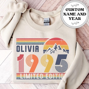 Personalized 1995 Birthday Sweatshirt Sweater, 1995 Year Number Bday Tee Gifts for Women Or Men, Customized Husband Wife 30th Birthday Shirt