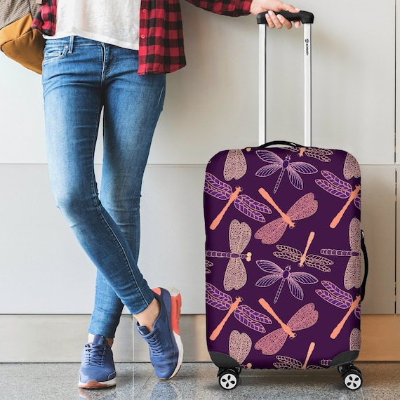 Dragonfly Luggage Suitcase Cover, Dragonfly Gift Item, Luggage Protector, Custom Luggage Wrap, Dragonflies Fabric Luggage Cover Decor