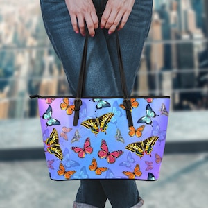 Farfalla libro PU Borsa Shopping in pelle Tote, farfalle mercato borsa, farfalla graziosa arte stampa Tote Bags, Tote colorato concerto