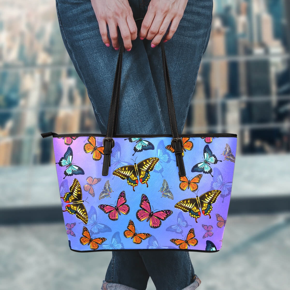 Butterfly Book Shopping PU Leather Tote Bag Butterflies 