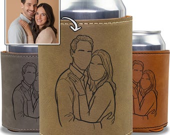Refroidisseur de canette contour de couple personnalisé, porte-boisson personnalisé pour anniversaire de mariage, pochette pour boisson de fiançailles, refroidisseur photo romantique gravé