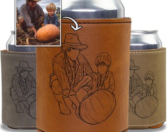 Glacière personnalisée fermier et enfant contour, porte-boisson personnalisé père fils dessin au trait, mari boisson manches hommes cadeau d'anniversaire glacière