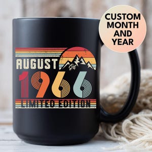 60th Birthday Retro Black Coffee Mug, Born In 1966 Customized Birthday Gift, 60 Years Party Gift for Her And Him, Sixties 60s Bday Tea Cup