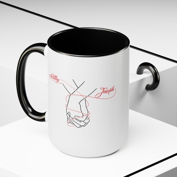 Holding Hands Couple Mug Personalized Names Date Black