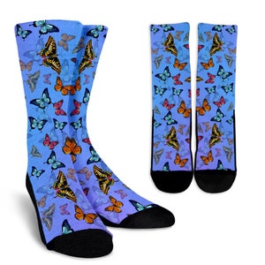 Cozy Butterfly Patterned Crew Socks, Cute Women And Girls Butterfly Socks, Butterflies Lover Gift Decor, Cool Custom Novelty Butterfly Socks