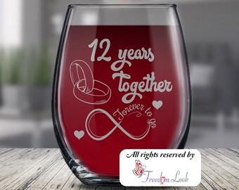 12th Wedding Anniversary Gift For Him And Her Married For  12th Anniversary Wine Glass For Husband & Wife 12 Years Together With Her