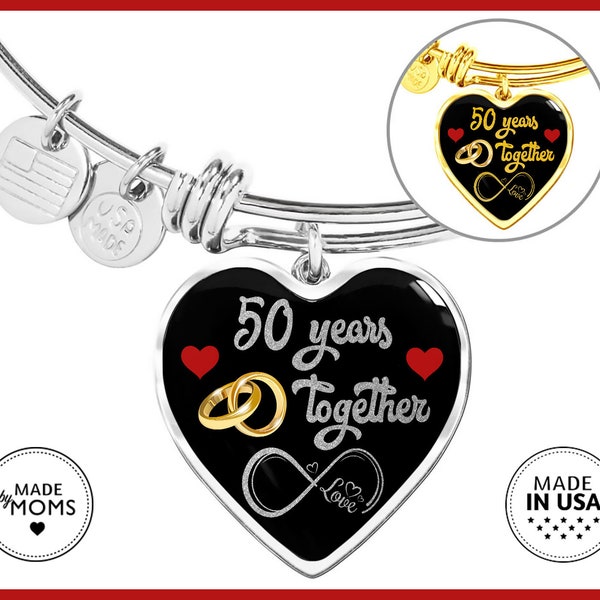 Personalized 50th Anniversary Custom Engraved Bangle Bracelet, Golden Anniversary Gift Her, Married 50 Years, 50 Years Together With Wife