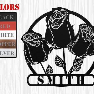 Personalized Family Name Flower Metal Sign Decor, Custom Last Name Sign Metal Wall Decor, Housewarming Gift, Personalized Flowers Metal Sign