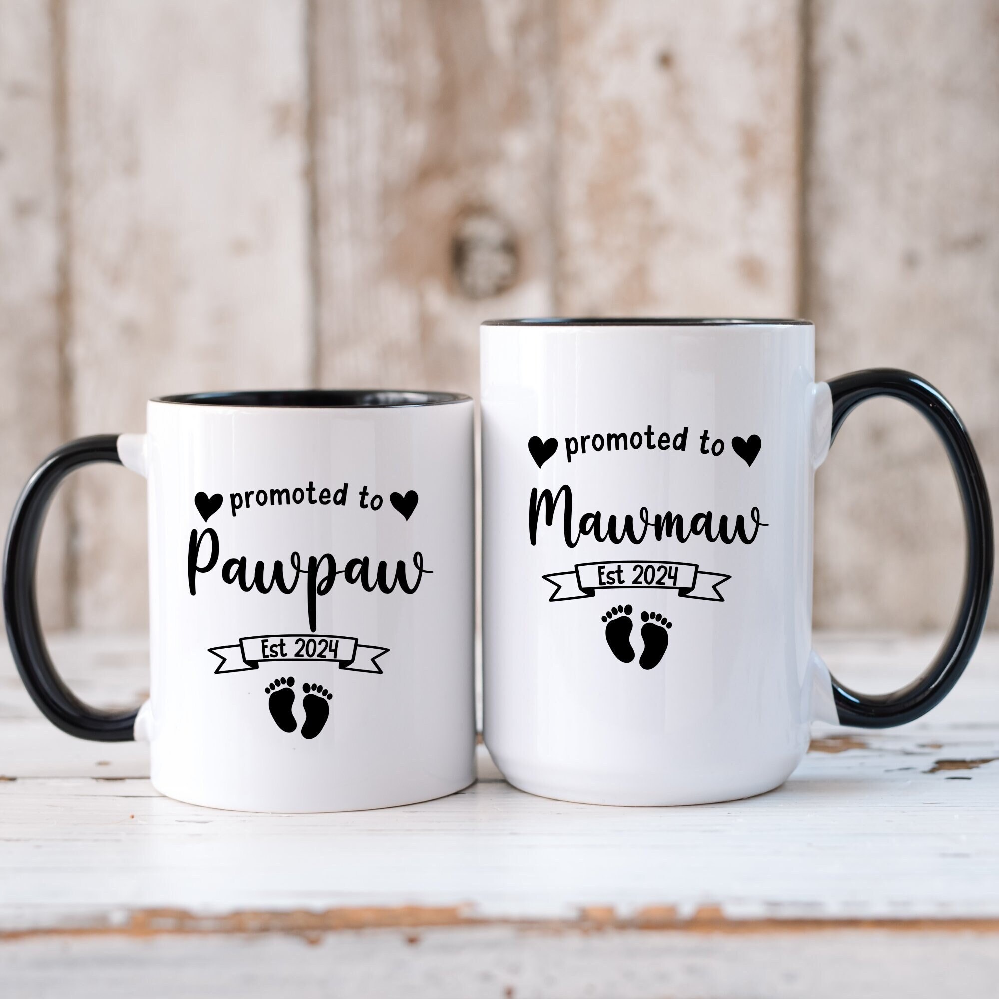 Promoted To Mawmaw, Pawpaw Coffee Mug Set, New Grandparents Mug, Pregnancy Reveal, First Time Grandma, Baby Announcement Customizable Mug