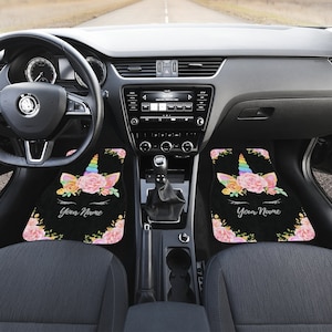 Unicorn Front & Back Car Mats (Black Style), Unicorn Car Floor Mats Set, Unicorn Lover Gift, Custom Full Car Mat Set, Car Floor Accessories