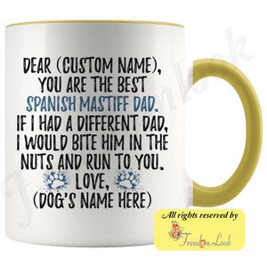 Personalized Spanish Mastiff Dad Gifts, Mastín Español Dog Owner Coffee Mug, Mastín de España Dog Men Gifts, Mastín Leones Dog Daddy Gift Yellow & White
