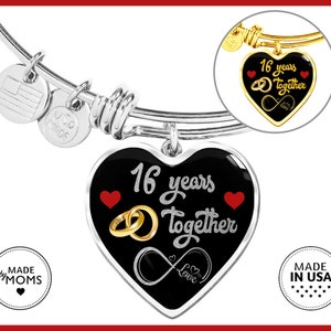 Personalized 16th Anniversary Custom Engraved Bangle Bracelet, Anniversary Gift For Her, Married For 16 Years, 16 Years Together With Wife