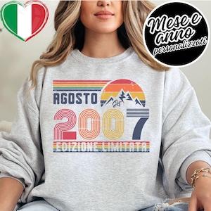 Felpa Retrò 18 Compleanno – Sweatshirt Vintage 2007 Uomo Donna – Felpa Unisex Anni 2000 – Regalo per Maggiorenni, Festa o Anniversario