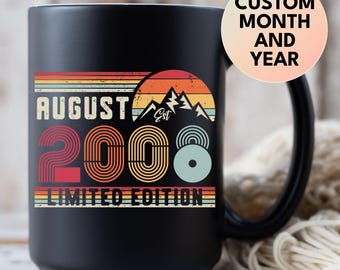 18th Birthday Retro Black Coffee Mug, Born In 2008 Customized Gift, 18 Years Happy Birthday Party Gift, Eighteen Mug For Daughter Or Son