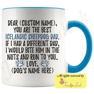 Personalized Icelandic Sheepdog Dog Dad Coffee Mug, Icelandic Spitz Dog Owner, Iceland Dog Dog Men Gifts, Icelandic Spitz Daddy Present Gift Blue & White