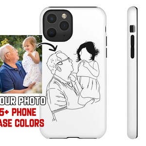 Customized Grandpa & Child Photo Drawing Tough Phone Case, Photo Portrait Special Memories, Father&#39;s Day Birthday Gift from Granddaughter