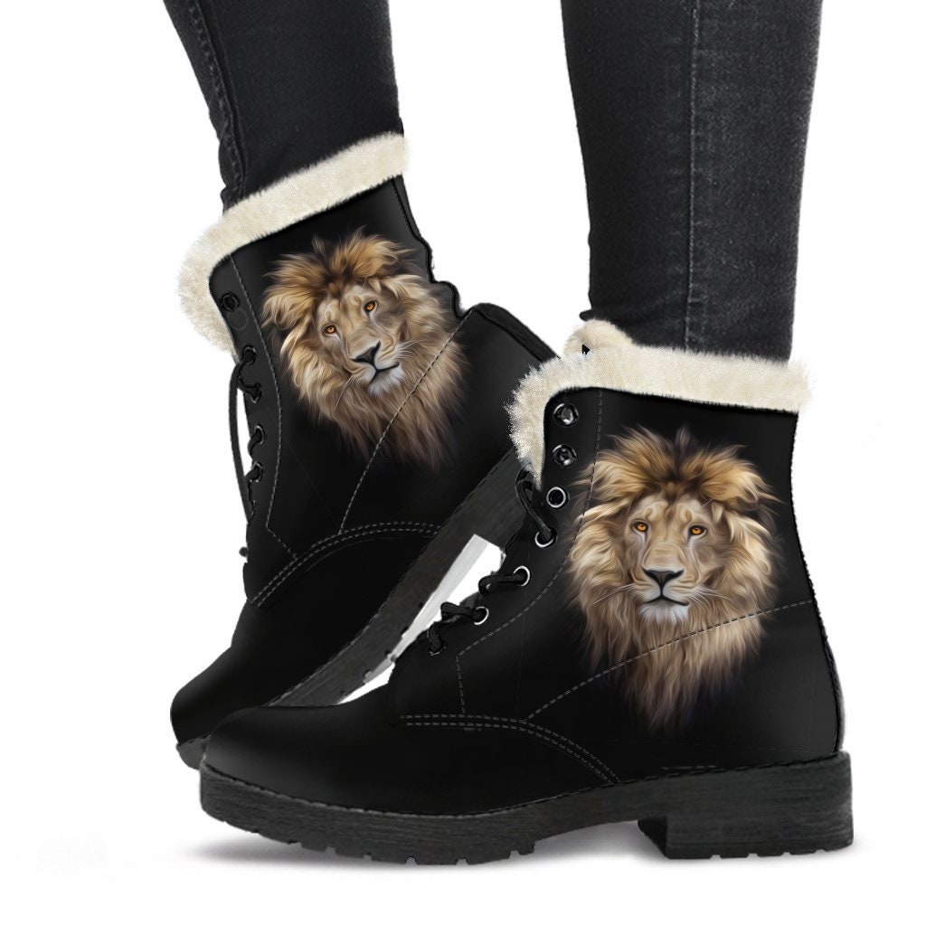 Lion Head Men and Women Faux Fur Boots, Lion Head Booties 