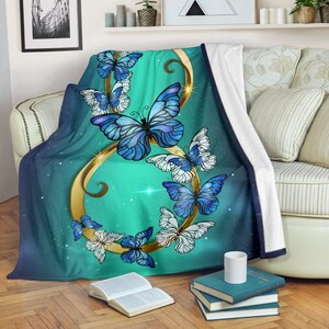 Morpho Butterflies Lovers Blanket, Infinity Butterflies Micro Fleece Blanket, Warm Butterfly Throw Blanket, Child & Adult Blanket