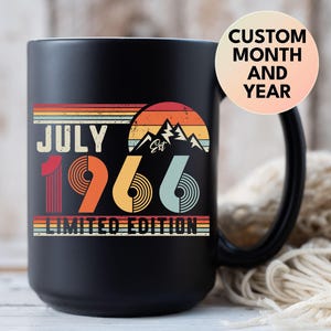 60th Birthday Retro Black Coffee Mug, Born In 1966 Customized Birthday Gift, 60 Years Party Gift for Her And Him, Sixties 60s Bday Tea Cup