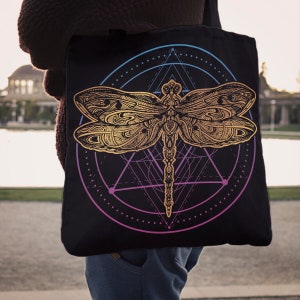 Dragonfly Book Shopping Tote Bag, Dragonflies Market Bag, Black Dragonfly Pretty Fine Art Print Tote Bags, Dragonfly Lover Bag