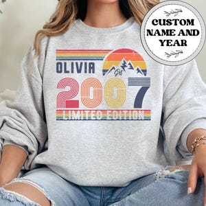 18th Birthday Custom Name Retro Sweatshirt Sweater, 2007 Year Number Sweatshirt Gift, 18 Year Old Bday Hoodie, Unisex Tee For Son Daughter