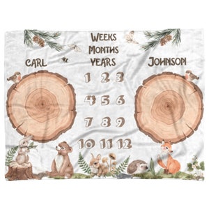 Wald-Meilenstein-Decke für Zwillinge, Wilde Tiere Baby-Monat-Decke, personalisiertes Baby-Dusche-Geschenk für Zwillinge, Zwillings-Meilenstein-Decke
