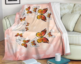 Monarch Butterfly Premium Blanket, Butterfly Throw, Microfiber Butterfly Blanket, Comfy Pink Butterfly Blanket For Teens And Adults