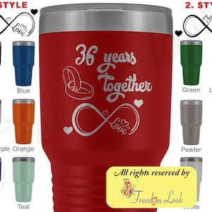 36th Wedding Anniversary Gift For Him And Her, 36th Anniversary Tumbler For Husband & Wife, Married For 36 Years, 36 Years Together With Her
