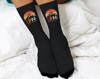 1996 Retro Ladies & Men Crew Socks With Personalized Name EST. 1996 Custom Birth Year Multi Color Socks 30th Birthday Comfort Footwear Gifts