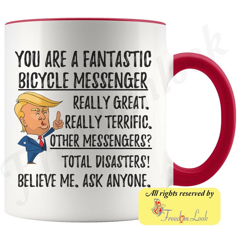 Funny Fantastic Bicycle Messenger Mug, Bicycle Messenger Trump Gifts, Best Bicycle Msgr. Birthday Graduation Christmas Gift for Him and Her Red-White