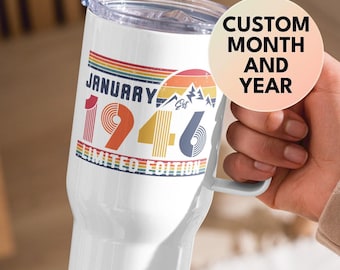 80. Geburtstag Retro Kaffee Reisebecher, geboren im 1946, individuelles Geburtstagsgeschenk, 80 Jahre Geburtstagsparty Geschenk, Achtziger 80er Jahre Bday Becher