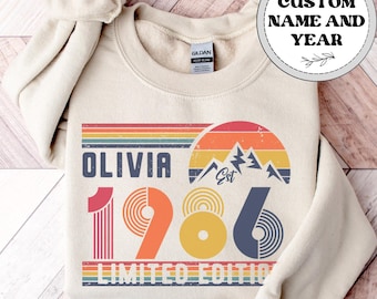 Custom Name 1986 Birthday Sweatshirt Sweater, Personalized 40 Birthday for Women Or Man, 40th Birthday Shirt, Retro Gift For Her or Him