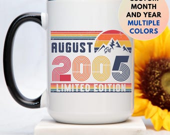 21st Birthday Retro Coffee Mug, Born In 2005 Customized Gift, 21 Years Happy Birthday Party Gift, Twenty-one Bday Mug For Daughter Or Son