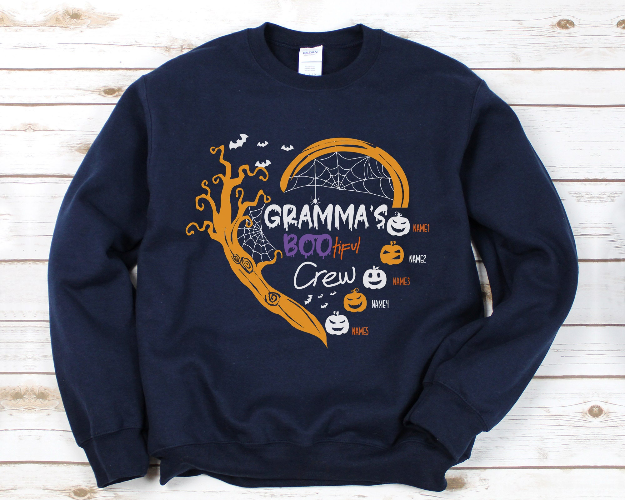 Discover Personalized Gramma's Bootiful Crew Sweatshirt, Grandma Halloween Present, Grandma Present with Customized Kids Name, Halloween Costume Gift