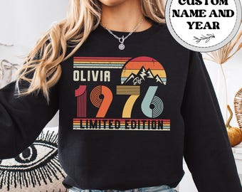 1976 Limited Edition 50th Birthday Sweatshirt, Custom Name Retro Gift, Men Women Fifty Years Old Party Tee Gift, Fifties Milestone Pullover
