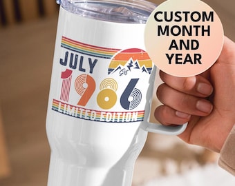 Taza de viaje retro para café de 40 cumpleaños, regalo personalizado para cumpleaños de 1986, regalo para fiesta de 40 años, vaso para cumpleaños de los años 40