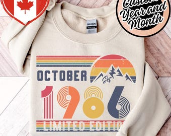 Sweat-shirt d'anniversaire rétro 1986 - Sweat-shirt vintage célébration du 40e - T-shirt unisexe pour homme et femme - Cadeau mari et femme pour une fête d'anniversaire
