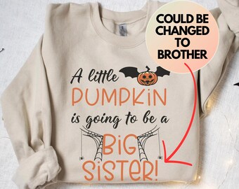 Zwangere Halloween baby aankondiging Sweatshirt, mama als zwangerschap onthullen Tee, cadeau voor zwangere moeder, kleine pompoen grote zus broer